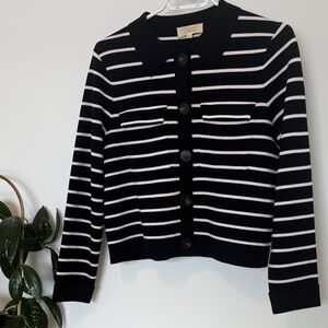 Sezane Black and White Striped Cardigan | 100% merino wool